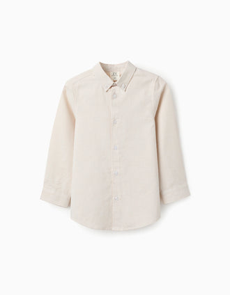 Chemise en Coton à Rayures pour Garçon, Beige/Blanc