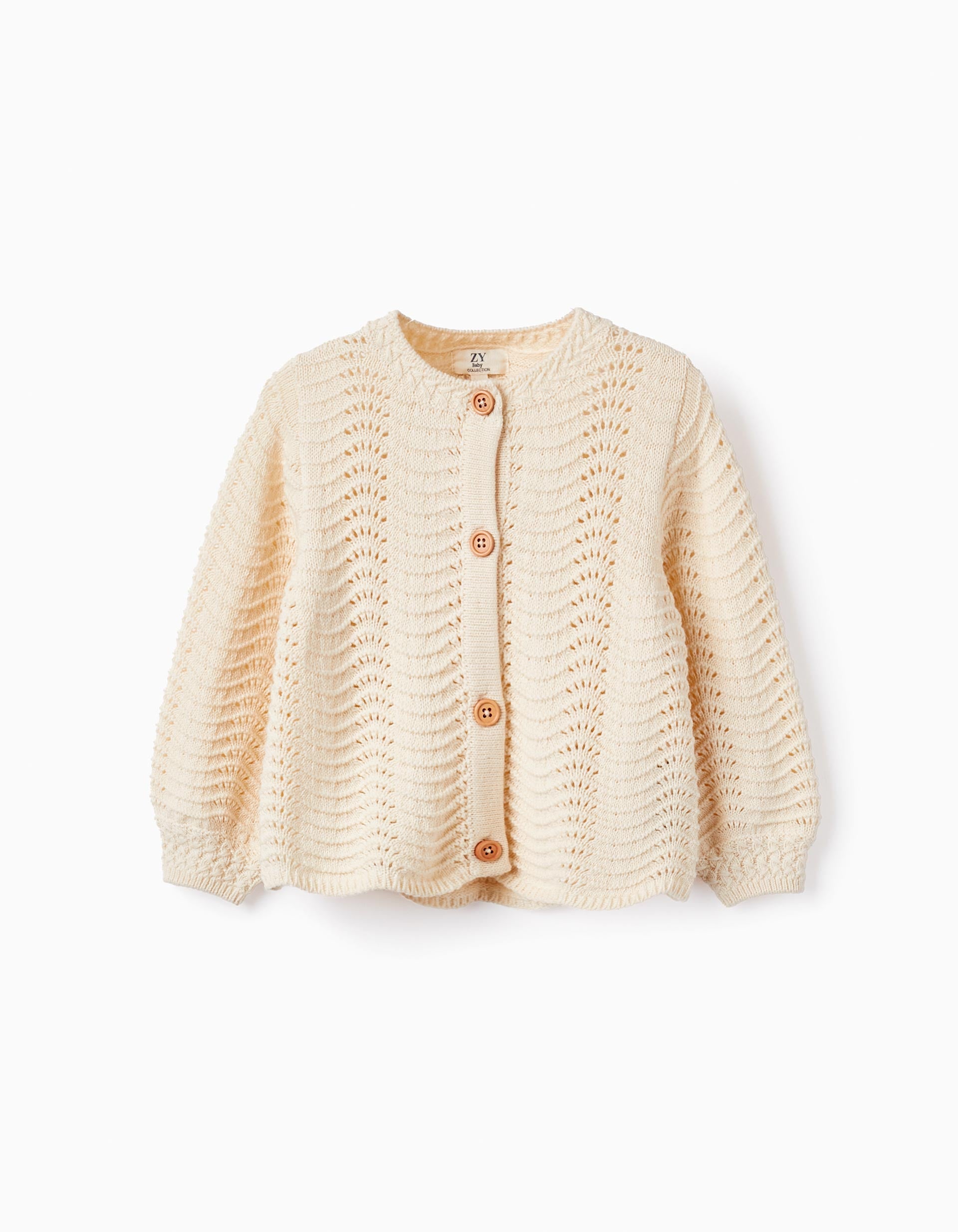 Knitted Cardigan in Cotton for Baby Girls, Beige