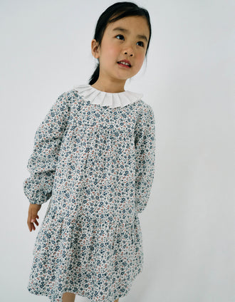 Vestido Floral de Algodón para Niña, Blanco/Azul/Rojo
