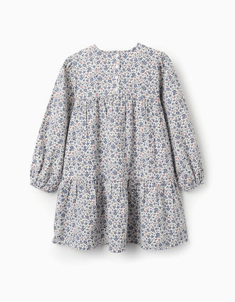 Vestido Floral de Algodón para Niña, Blanco/Azul/Rojo