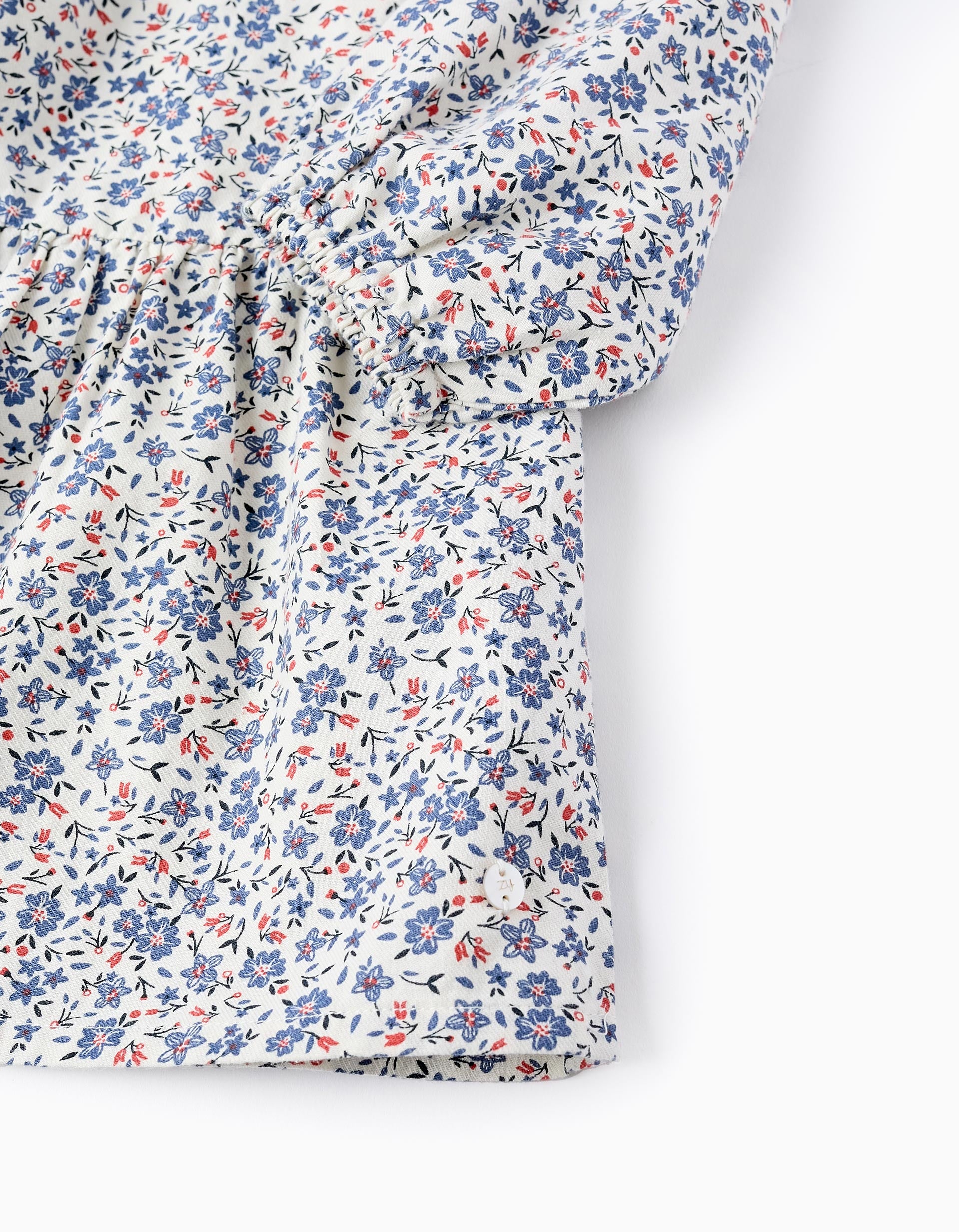 Floral Cotton Dress for Girls, White/Blue/Red