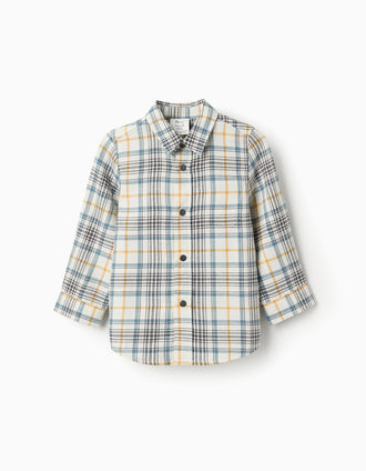 Chemise en Flanelle à Carreaux pour Bébé Garçon, Beige