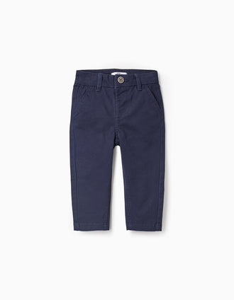 Pantalon Chino en Sergé pour Bébé Garçon, Bleu Foncé