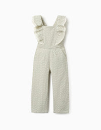 Salopette Vichy avec Broderies pour Fille, Vert/Blanc