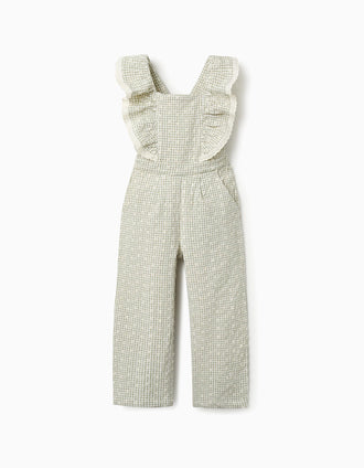 Peto Vichy con Bordados para Niña, Verde/Blanco