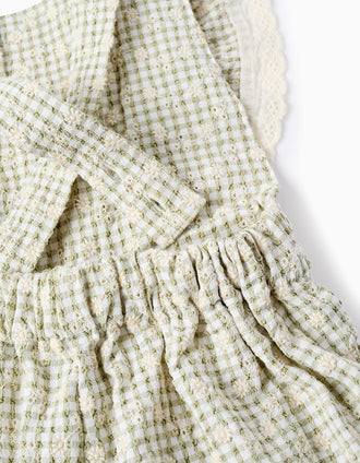 Peto Vichy con Bordados para Niña, Verde/Blanco