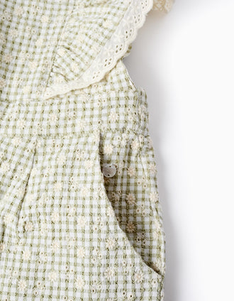 Peto Vichy con Bordados para Niña, Verde/Blanco