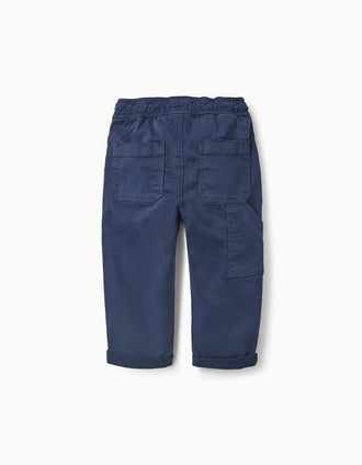 Pantalon en Sergé avec cordon pour Bébé Garçon, Bleu Foncé