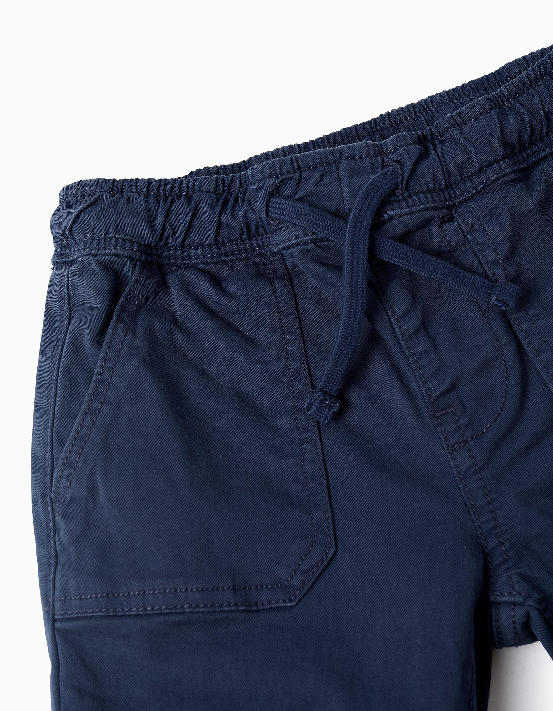 Twill Drawstring Trousers for Baby Boys, Dark Blue