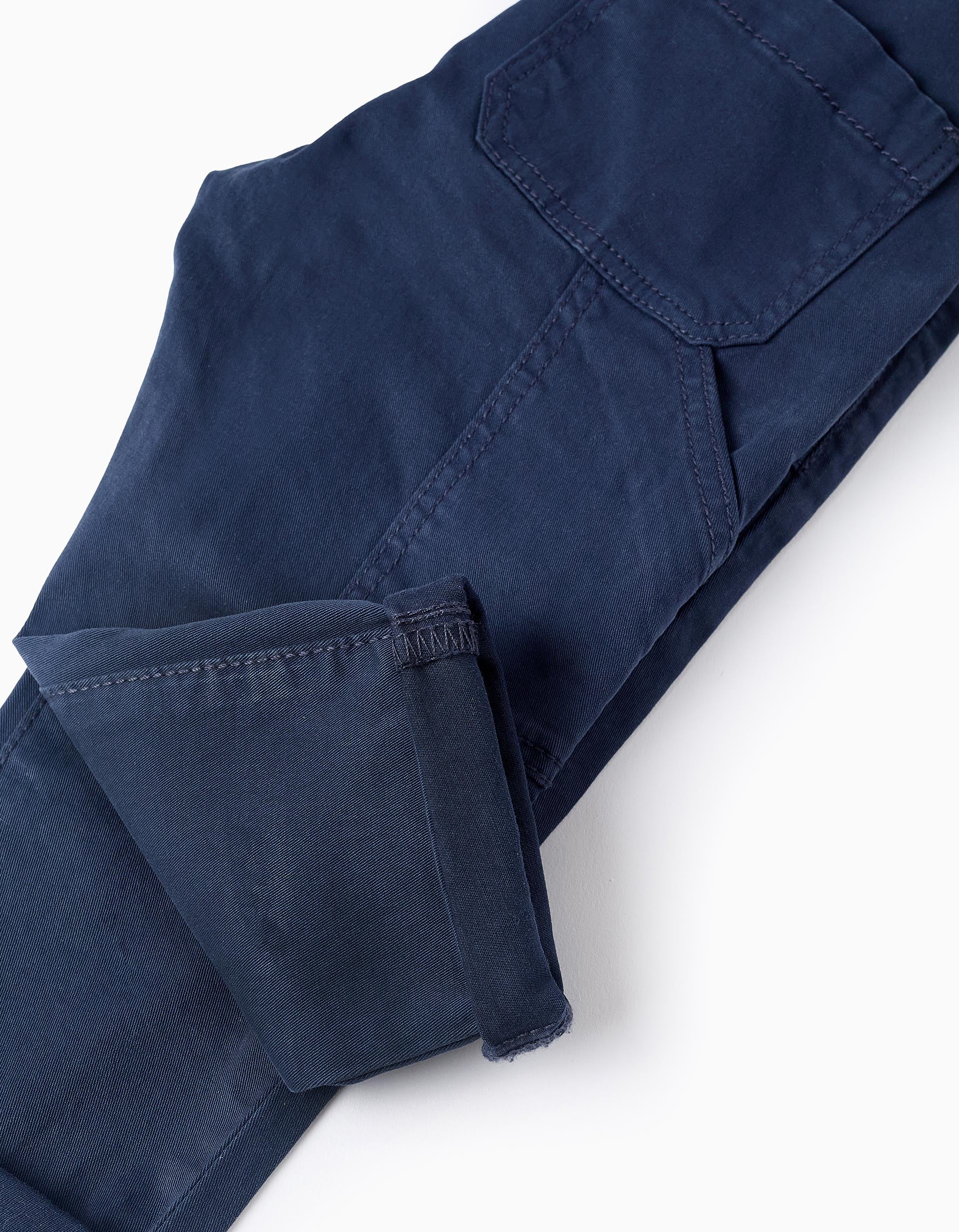 Twill Drawstring Trousers for Baby Boys, Dark Blue