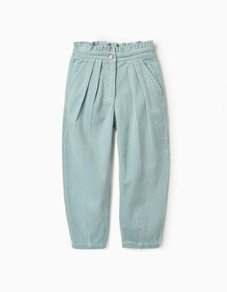 Pantalón Paperbag de Pana para Niña, Verde Agua