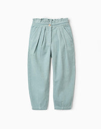 Paperbag Corduroy Trousers for Girls, Aqua Green