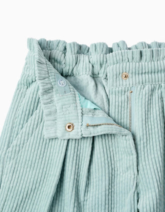 Pantalón Paperbag de Pana para Niña, Verde Agua