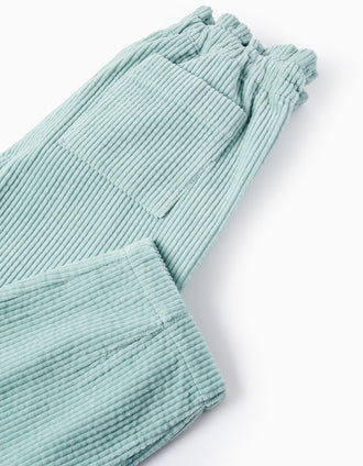 Pantalón Paperbag de Pana para Niña, Verde Agua