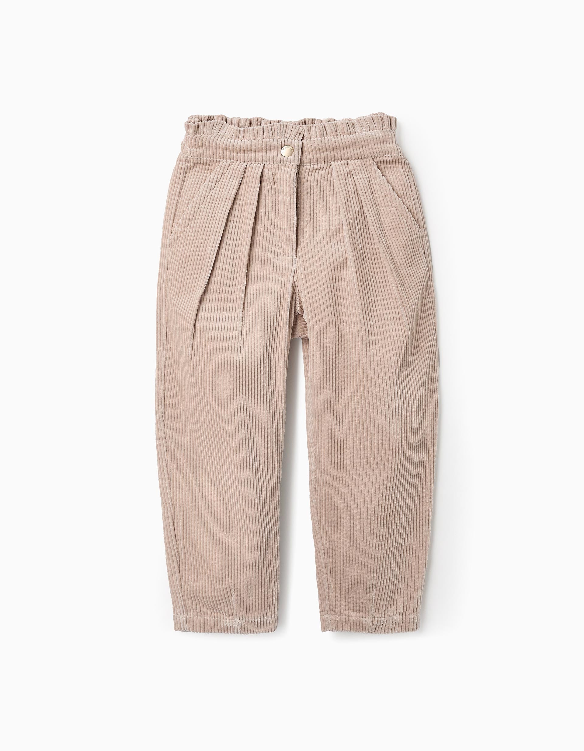 Pantalon Paperbag en Velours Côtelé pour Fille, Beige