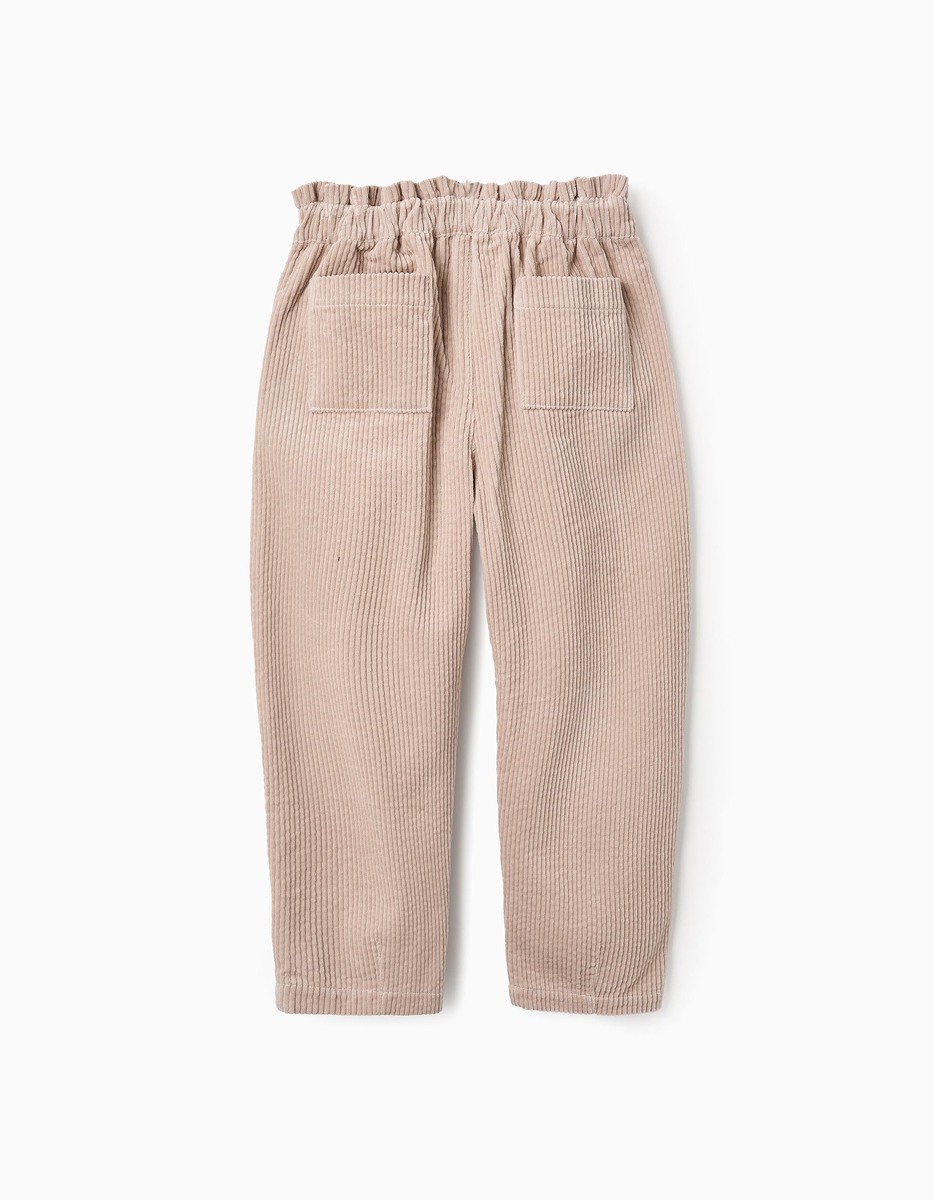 Pantalon Paperbag en Velours Côtelé pour Fille, Beige