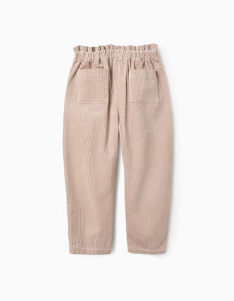 Pantalón Paperbag de Pana para Niña, Beige