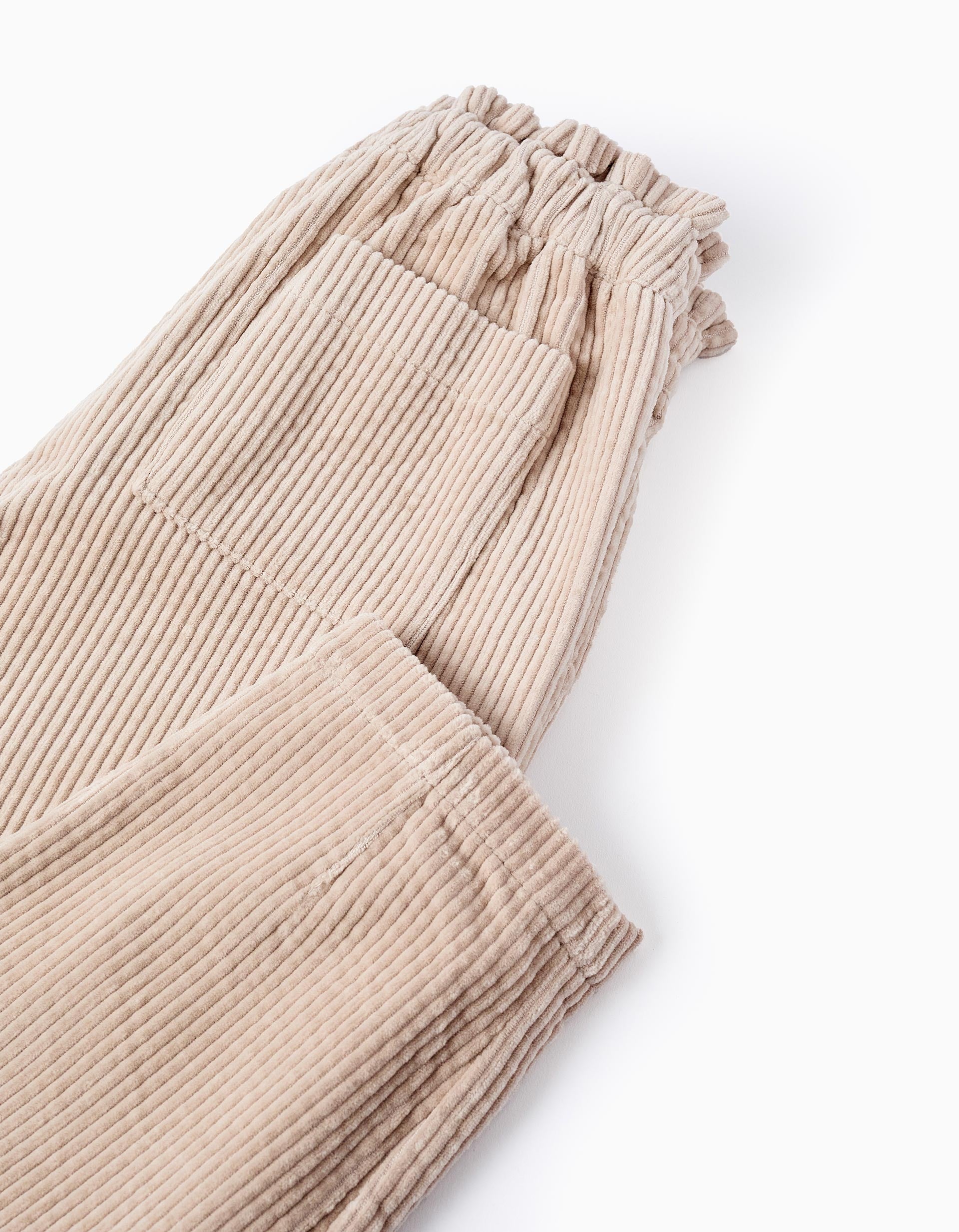 Pantalon Paperbag en Velours Côtelé pour Fille, Beige