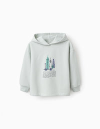 Sweat Cardada com Capuz para Menina 'Empire State Building', Verde Água