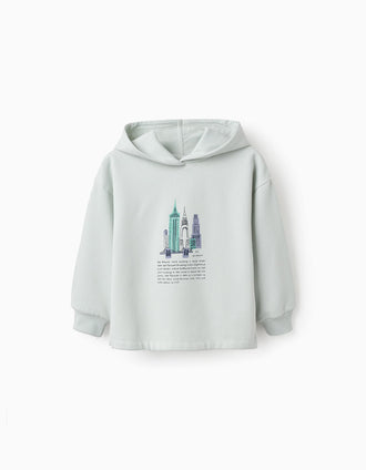Sudadera Perchada con Capucha para niña 'Empire State Building', Verde Agua
