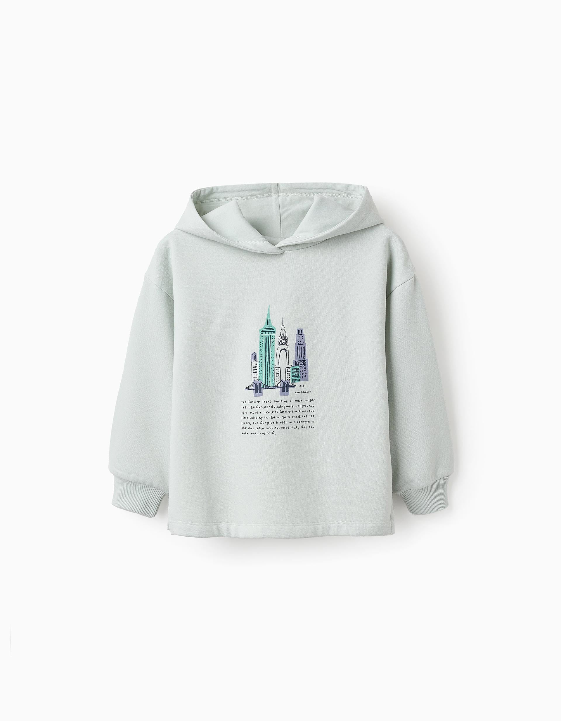 Fleece Hooded Sweatshirt for Girls 'Empire State Building', Aqua Green