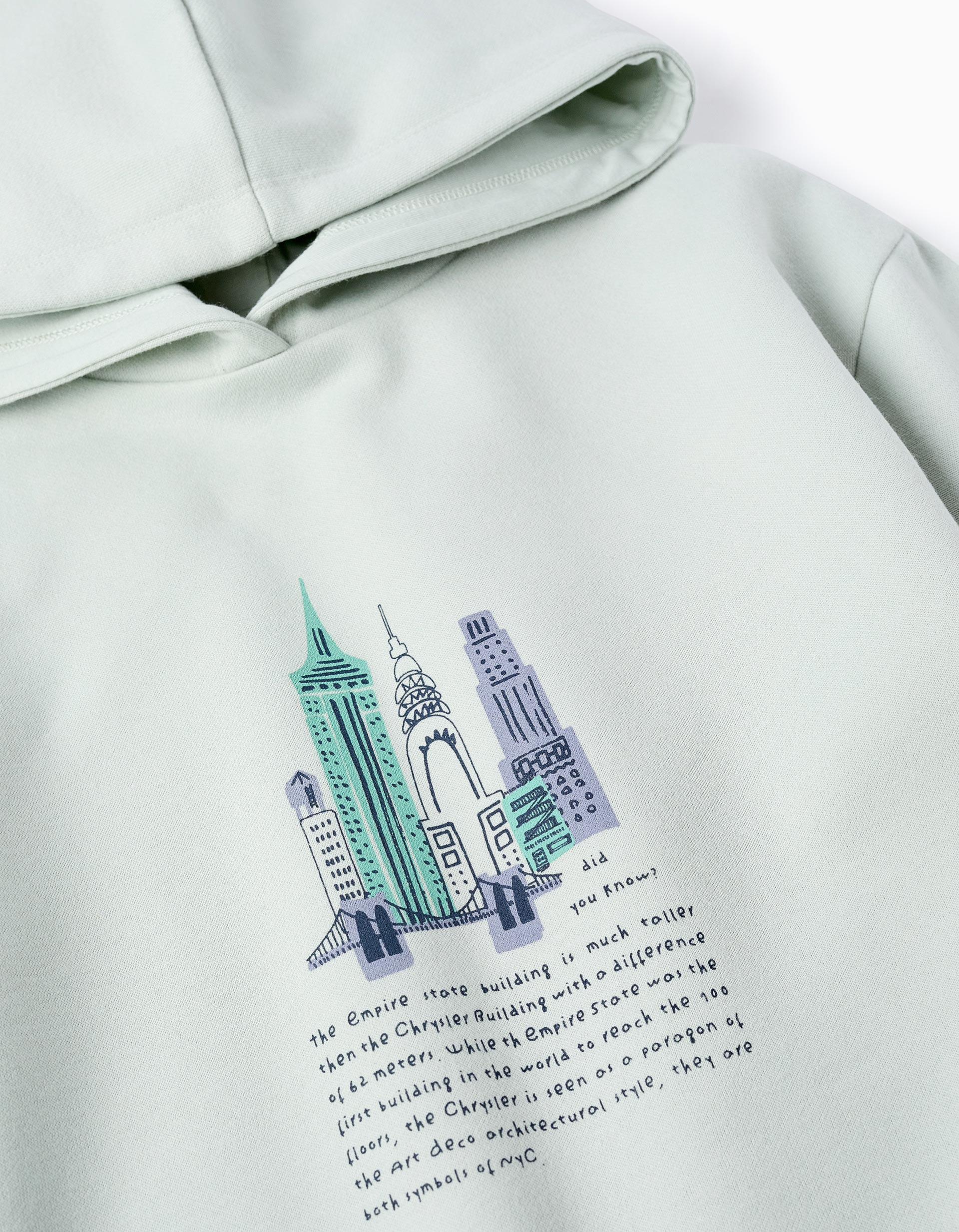 Fleece Hooded Sweatshirt for Girls 'Empire State Building', Aqua Green