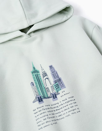 Sudadera Perchada con Capucha para niña 'Empire State Building', Verde Agua