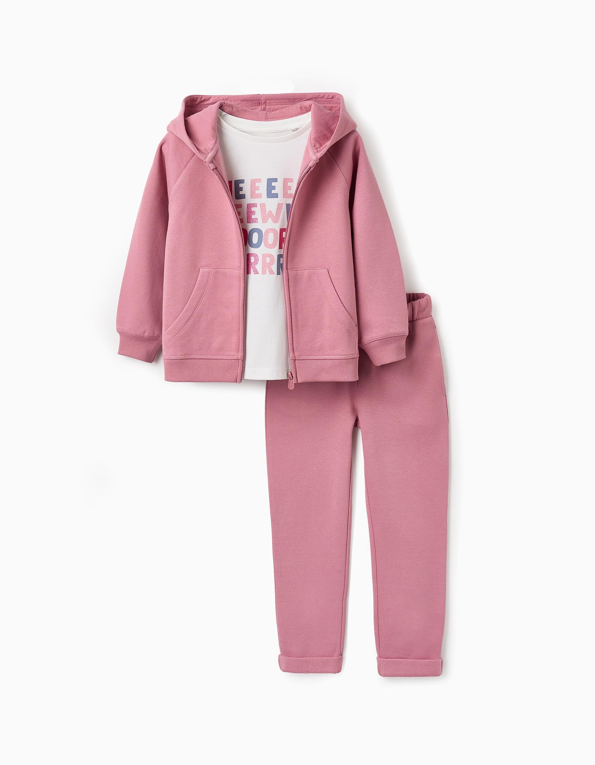 Jacket + T-shirt + Joggers for Girls 'New York', Pink/White