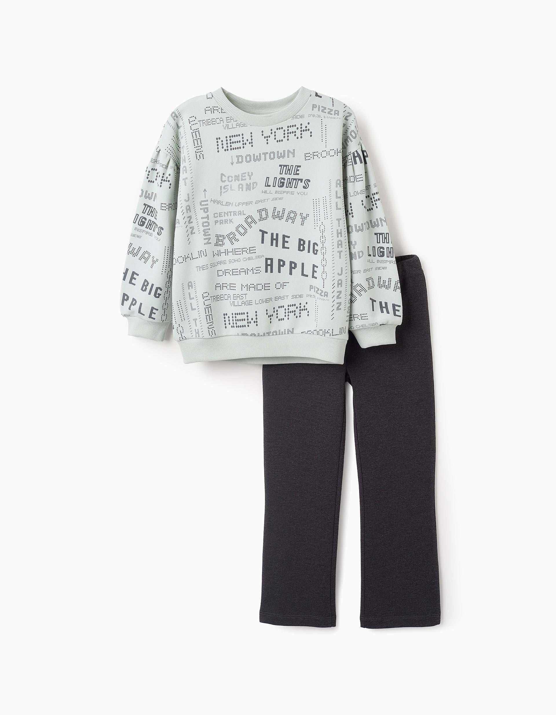 Sweatshirt + Flared Trousers for Girls 'NYC', Green/Grey