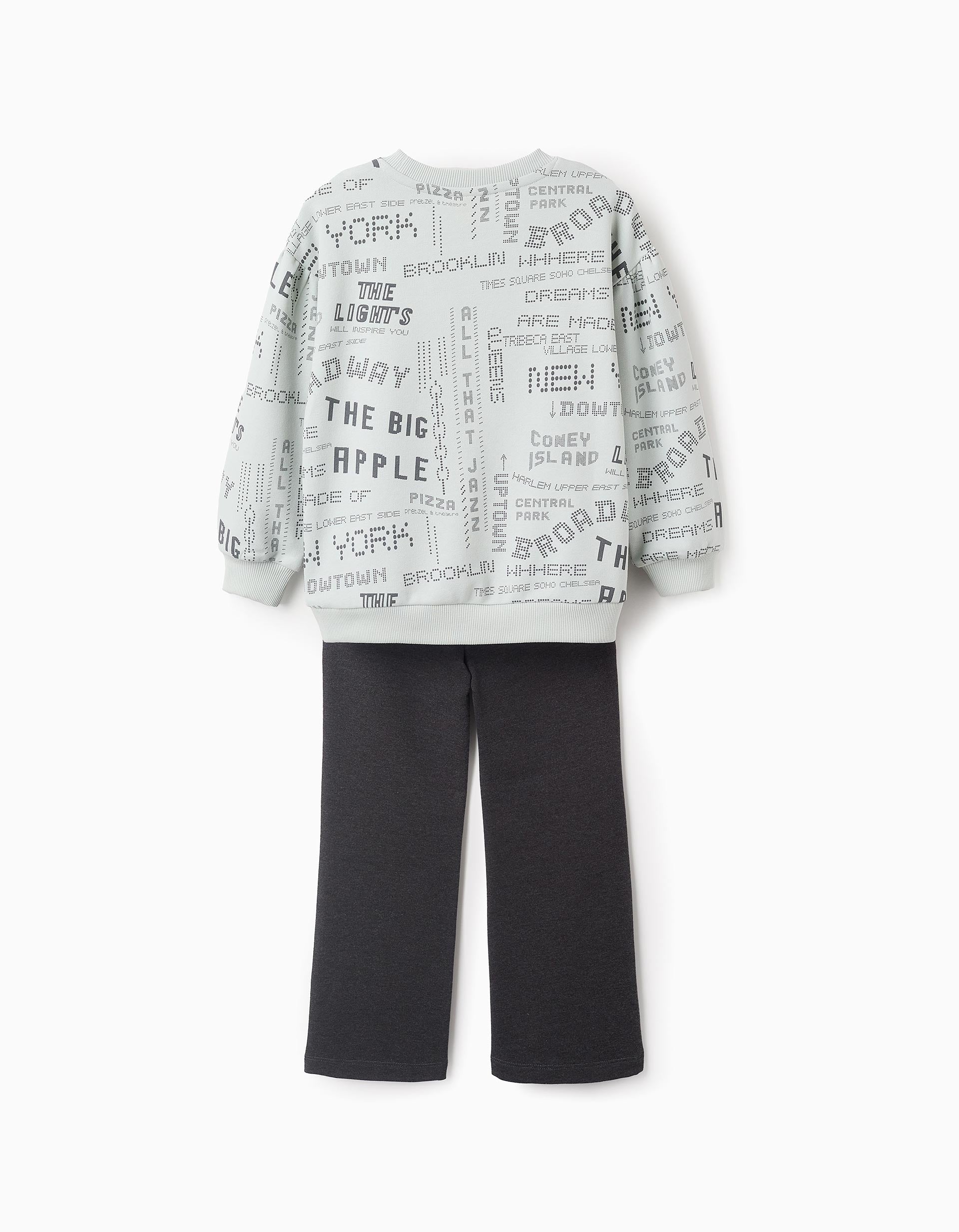 Sweatshirt + Flared Trousers for Girls 'NYC', Green/Grey