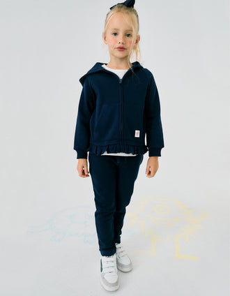Fato de Treino Cardado com Folhos para Menina, Azul Escuro