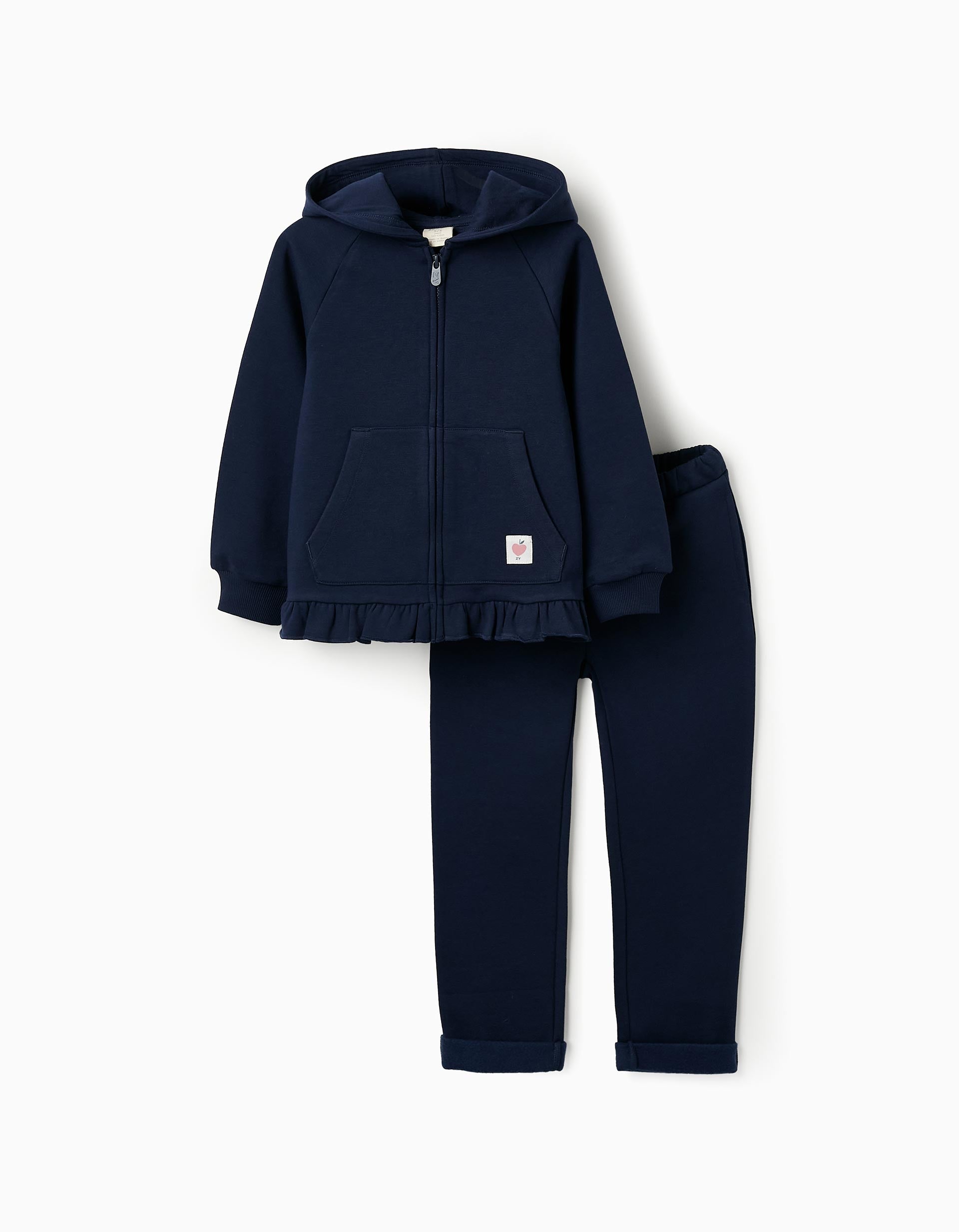 Tracksuit with Ruffles for Girls, Dark Blue