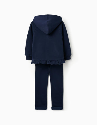 Fato de Treino Cardado com Folhos para Menina, Azul Escuro