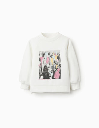 Sudadera Perchada para Niña 'Empire State Building', Blanco
