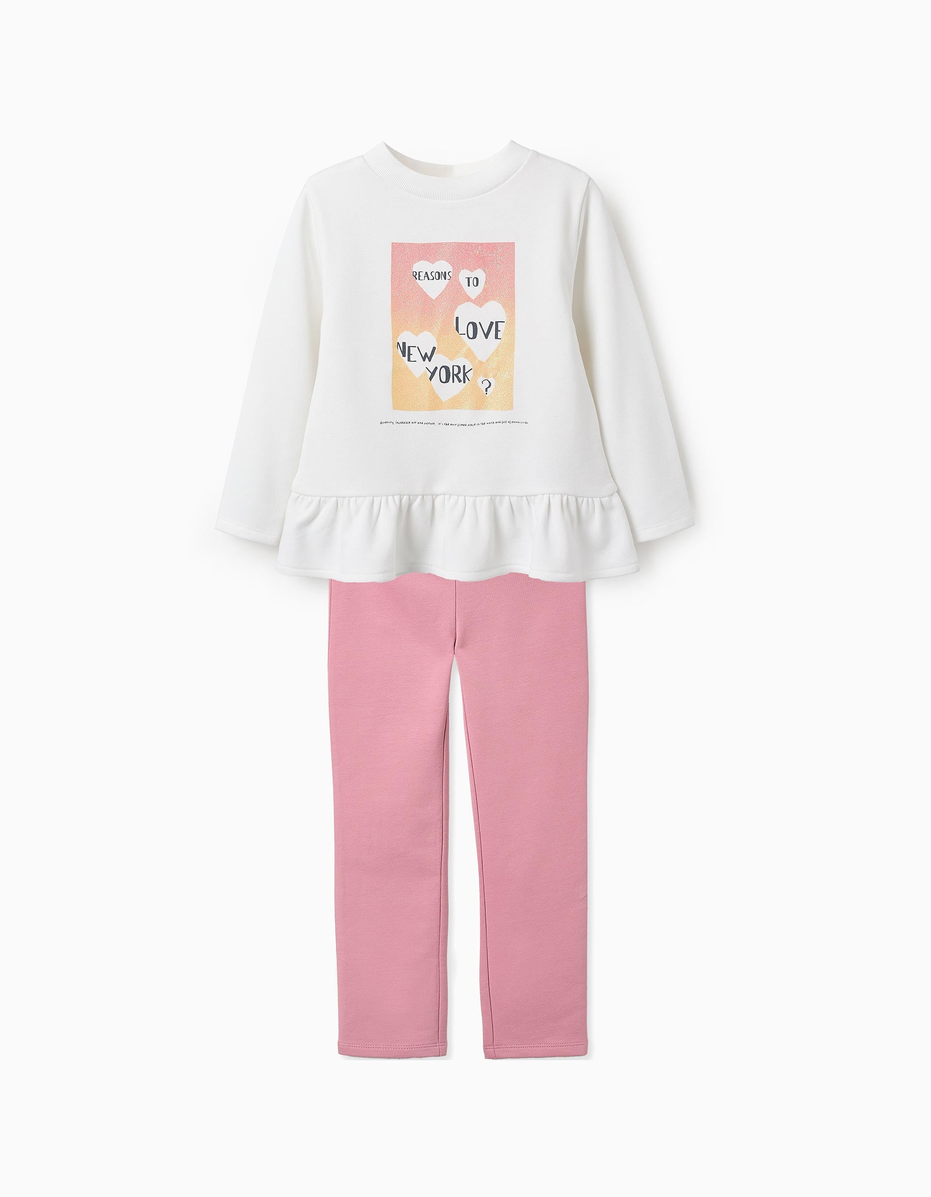 Sweatshirt + Leggings for Girls 'New York', White/Pink