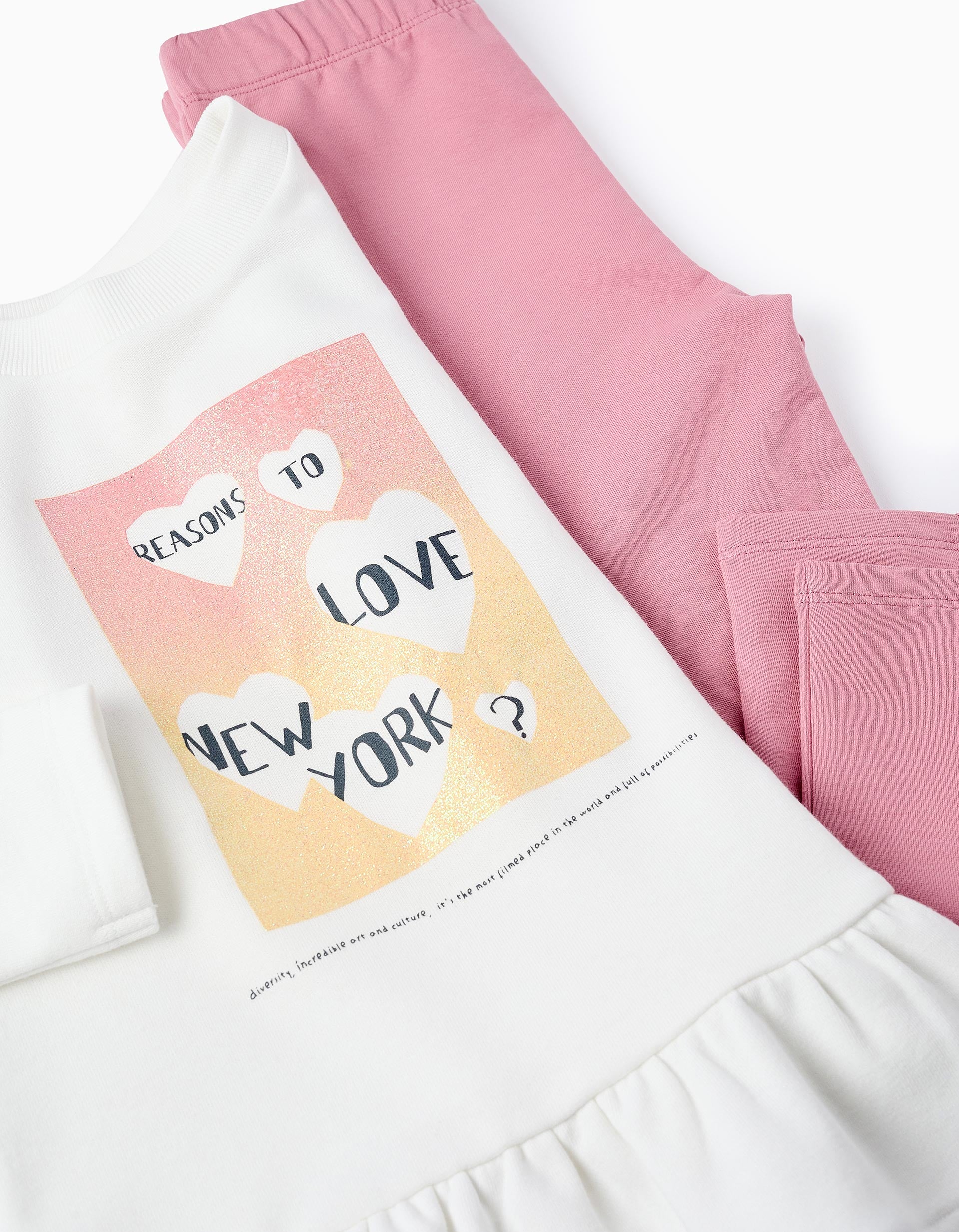 Sweatshirt + Leggings for Girls 'New York', White/Pink