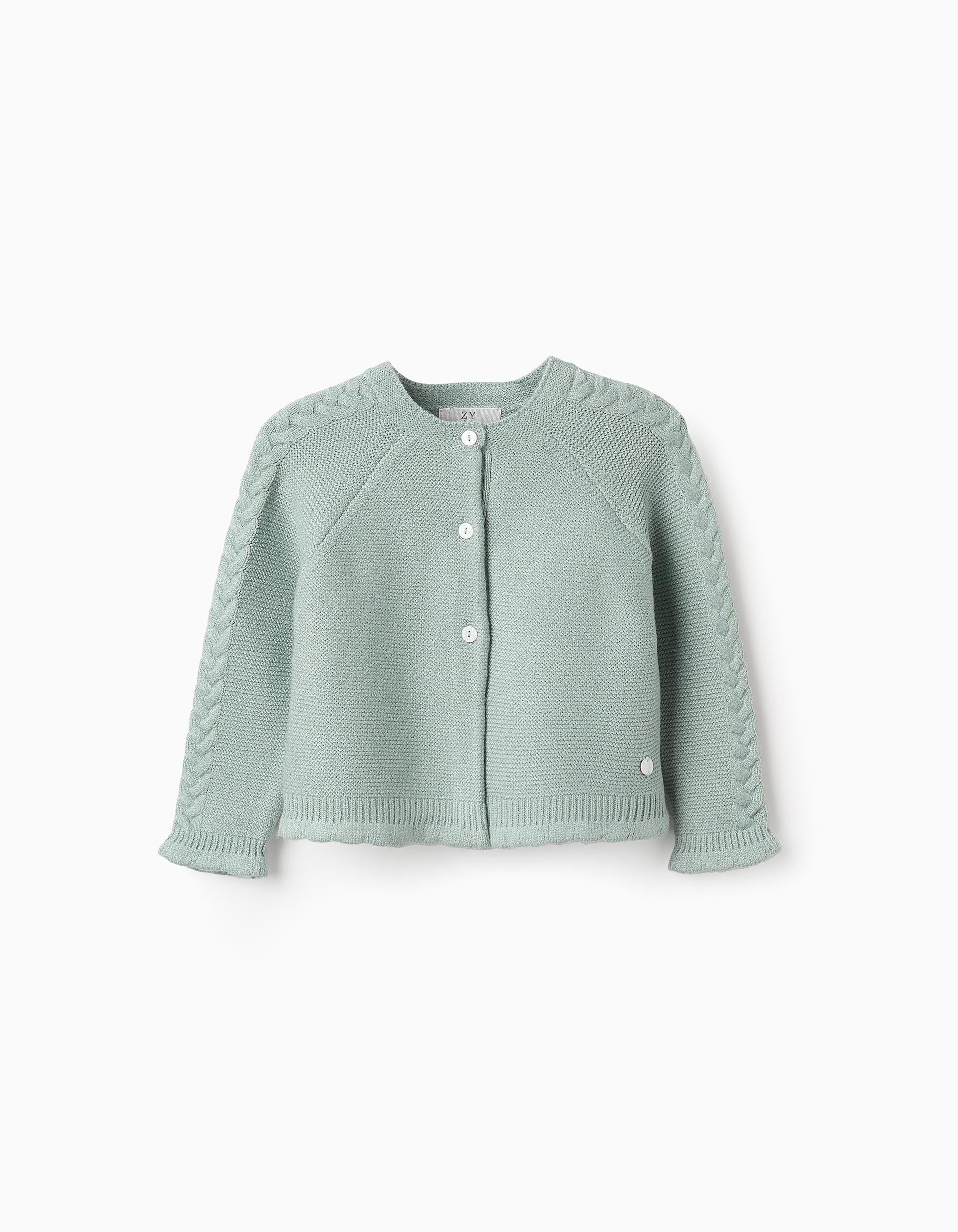 Cardigan with Braided Details for Baby Girls, Light Green