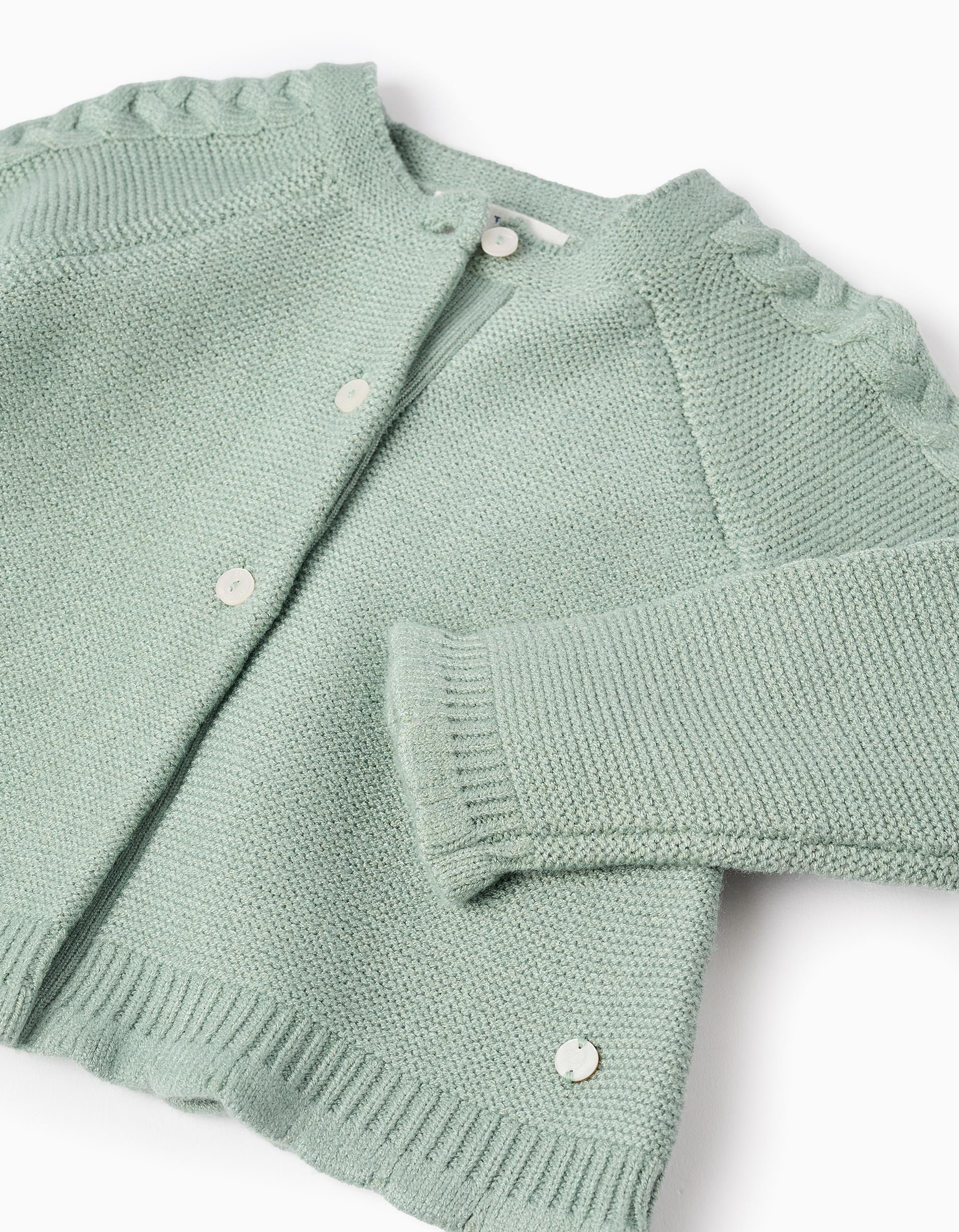 Cardigan with Braided Details for Baby Girls, Light Green