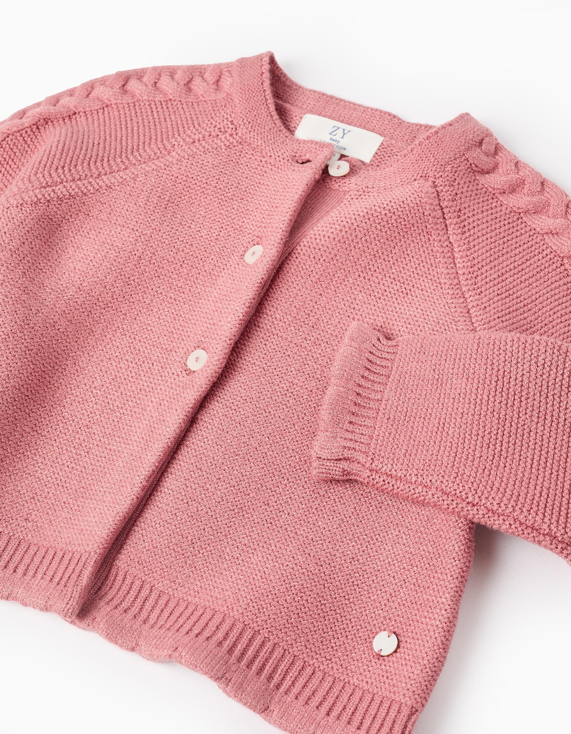 Cardigan with Braided Details for Baby Girls, Pink