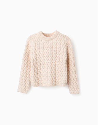 Jersey de Punto Corto para Niña, Beige