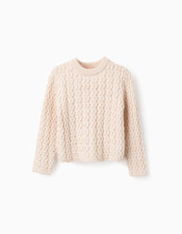 Pull Court en Maille pour Fille, Beige