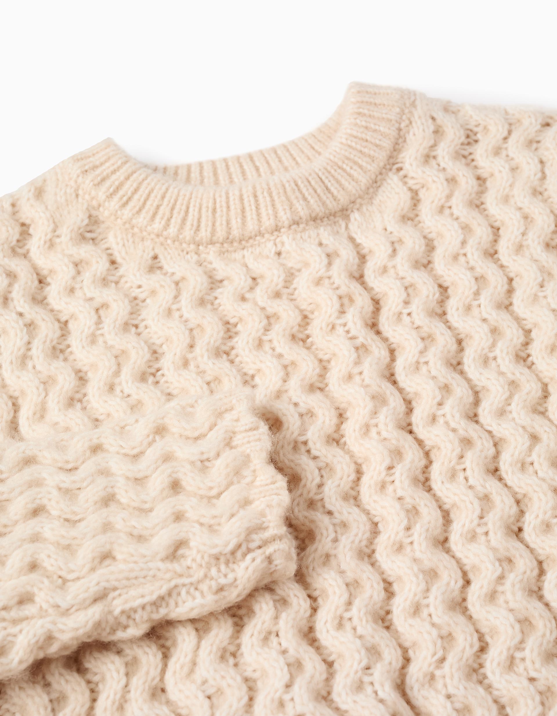 Short Knit Jumper for Girls, Beige