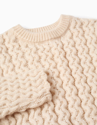 Camisola de Malha Curta para Menina, Bege
