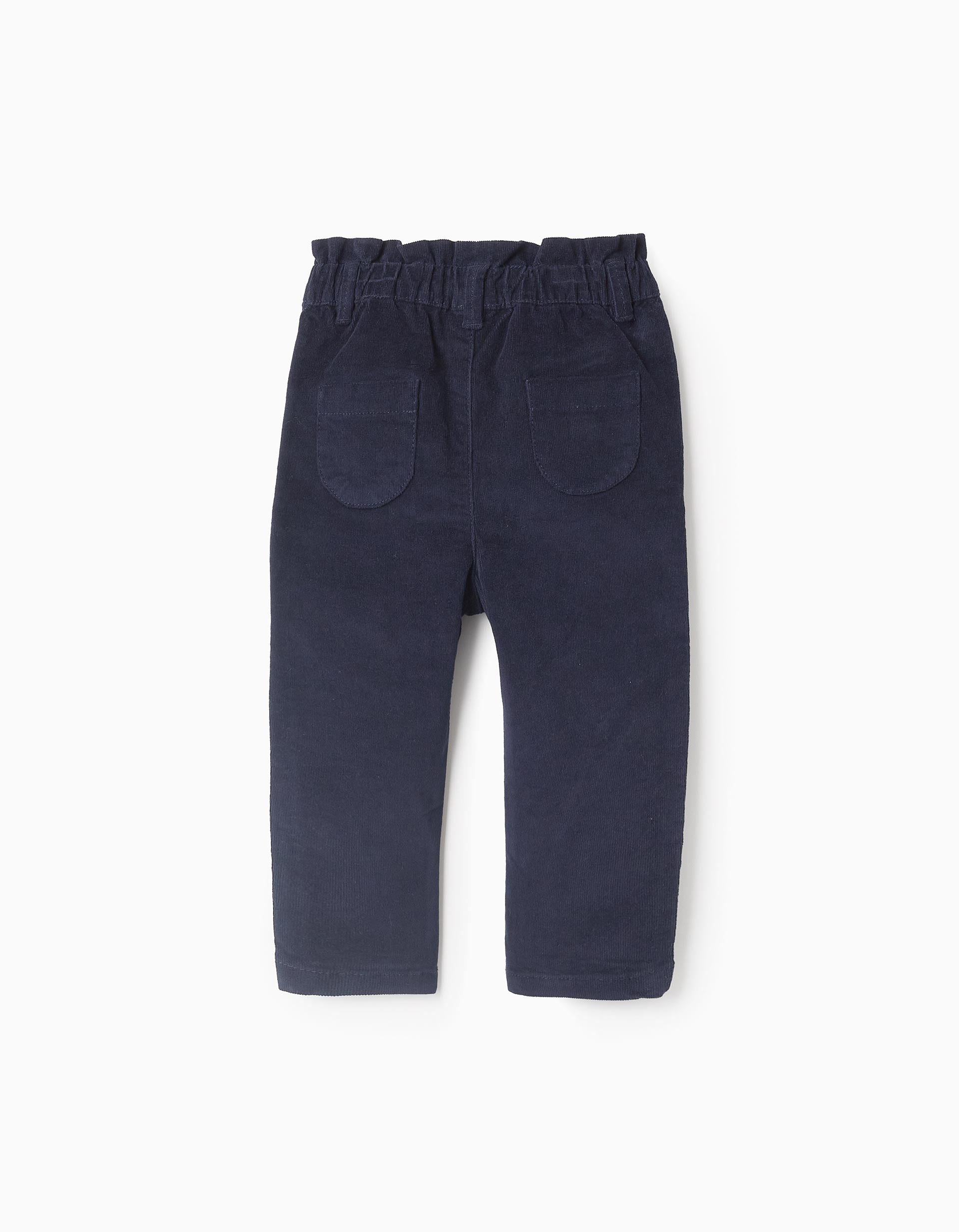 Pantalon en Velours Côtelé pour Bébé Fille 'Paperbag', Bleu Marine