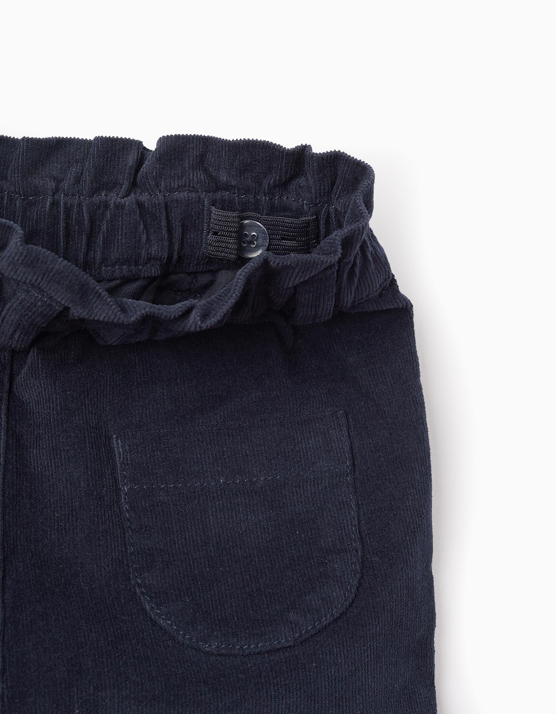 Pantalon en Velours Côtelé pour Bébé Fille 'Paperbag', Bleu Marine