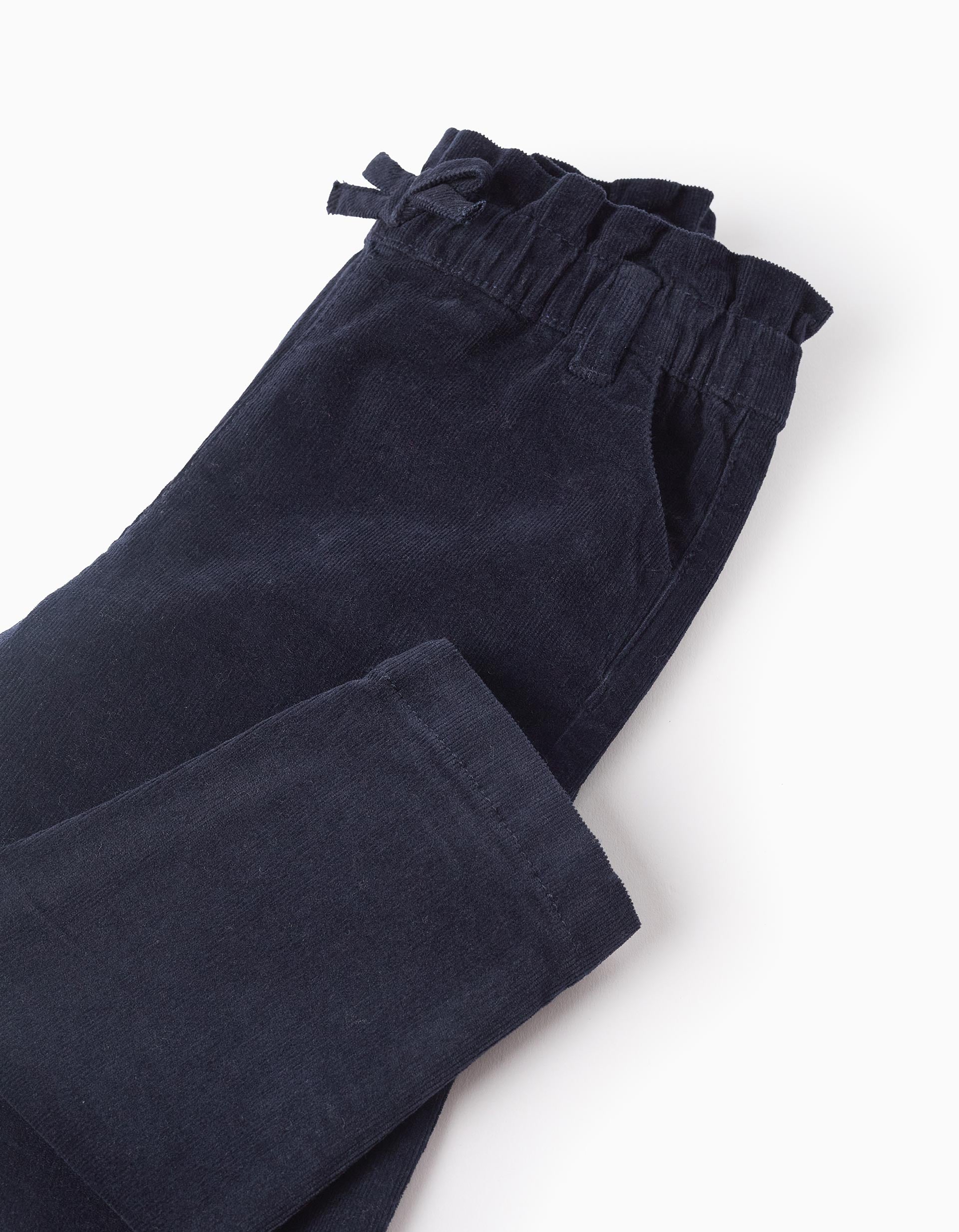 Pantalon en Velours Côtelé pour Bébé Fille 'Paperbag', Bleu Marine