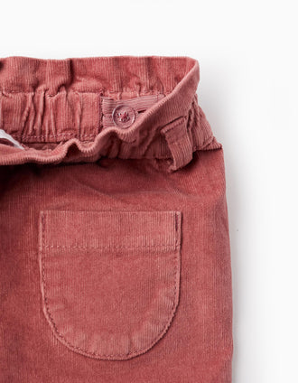 Calças de Bombazine para Bebé Menina 'Paperbag', Rosa