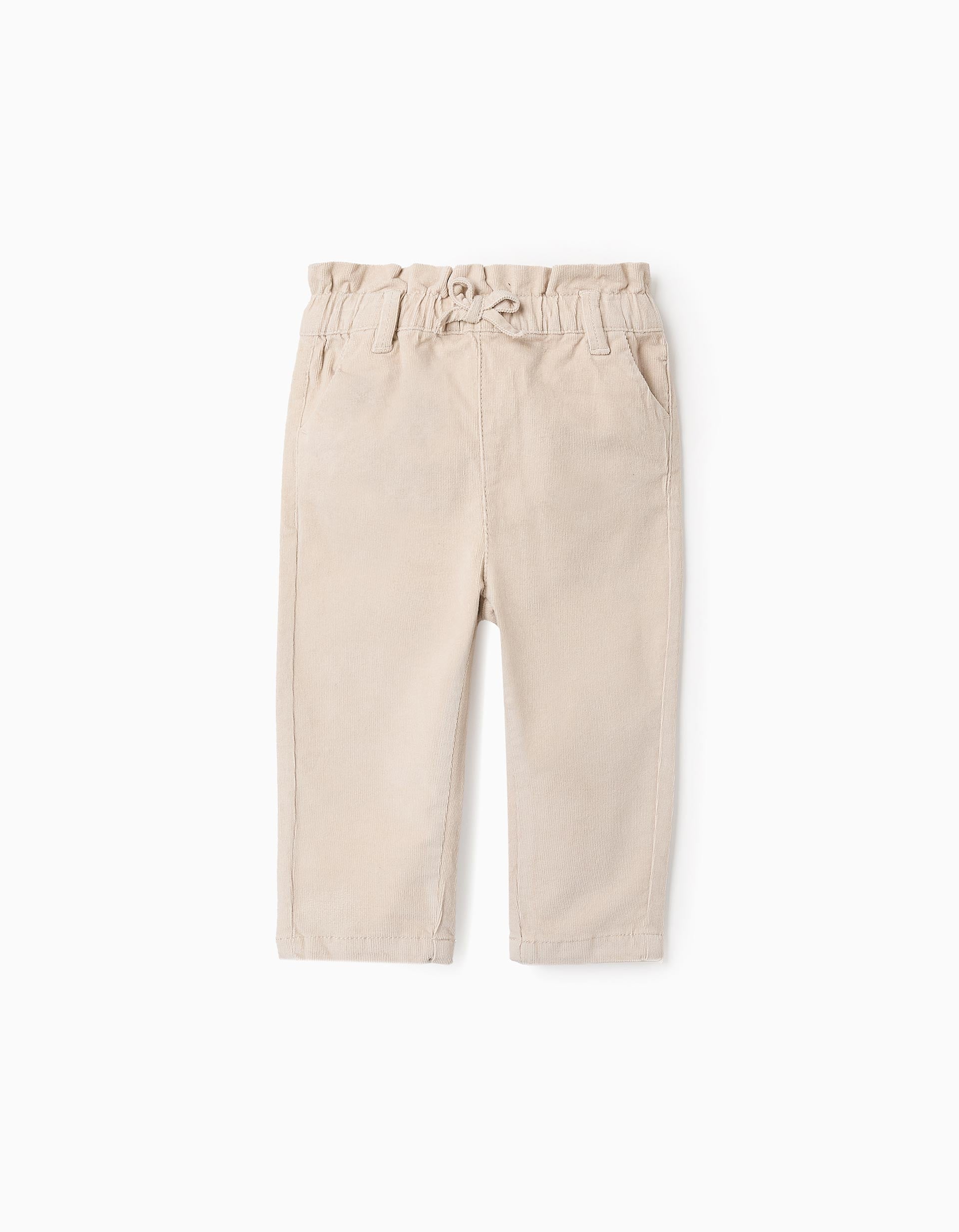 Pantalon en Velours Côtelé pour Bébé Fille 'Paperbag', Beige