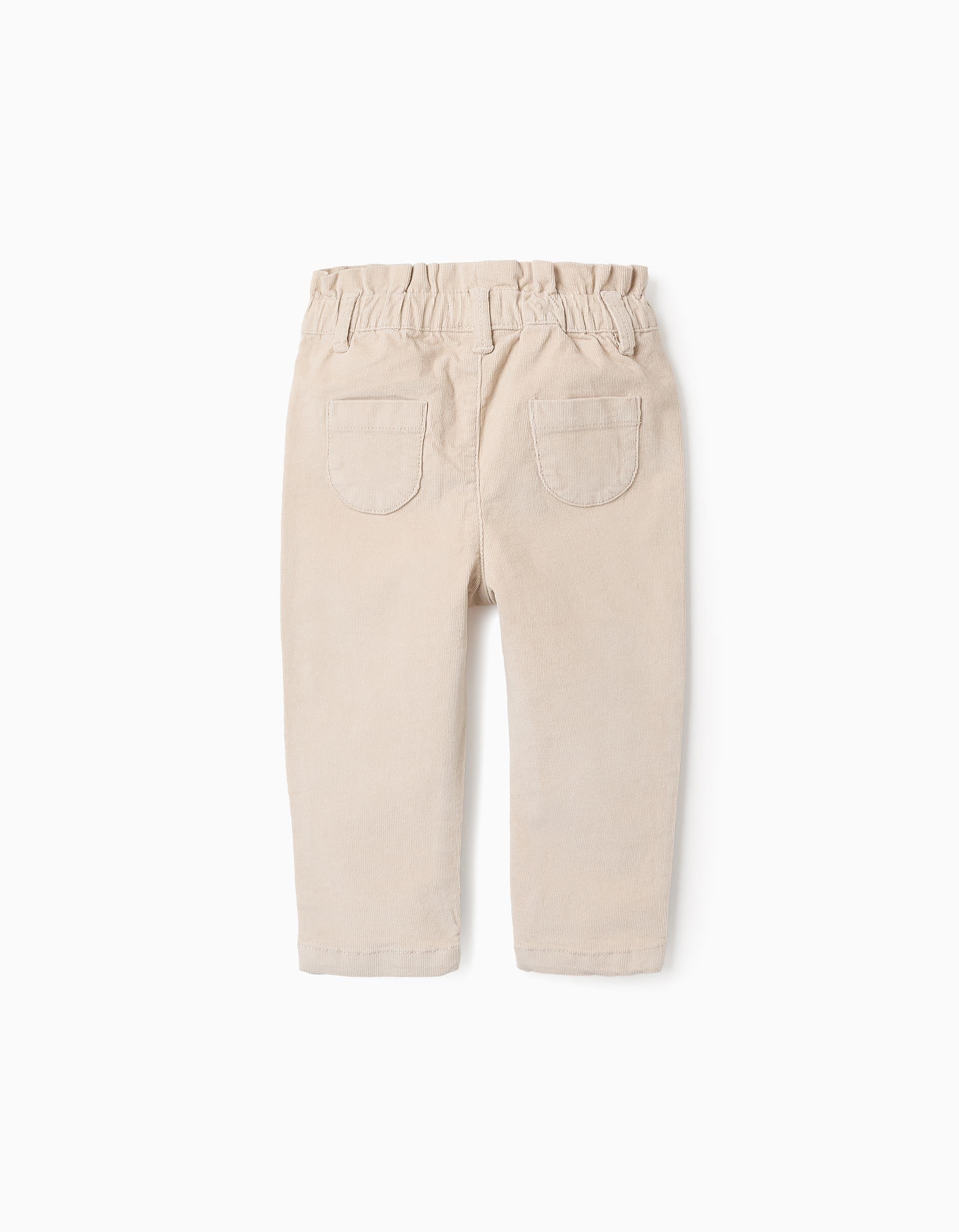 Pantalon en Velours Côtelé pour Bébé Fille 'Paperbag', Beige