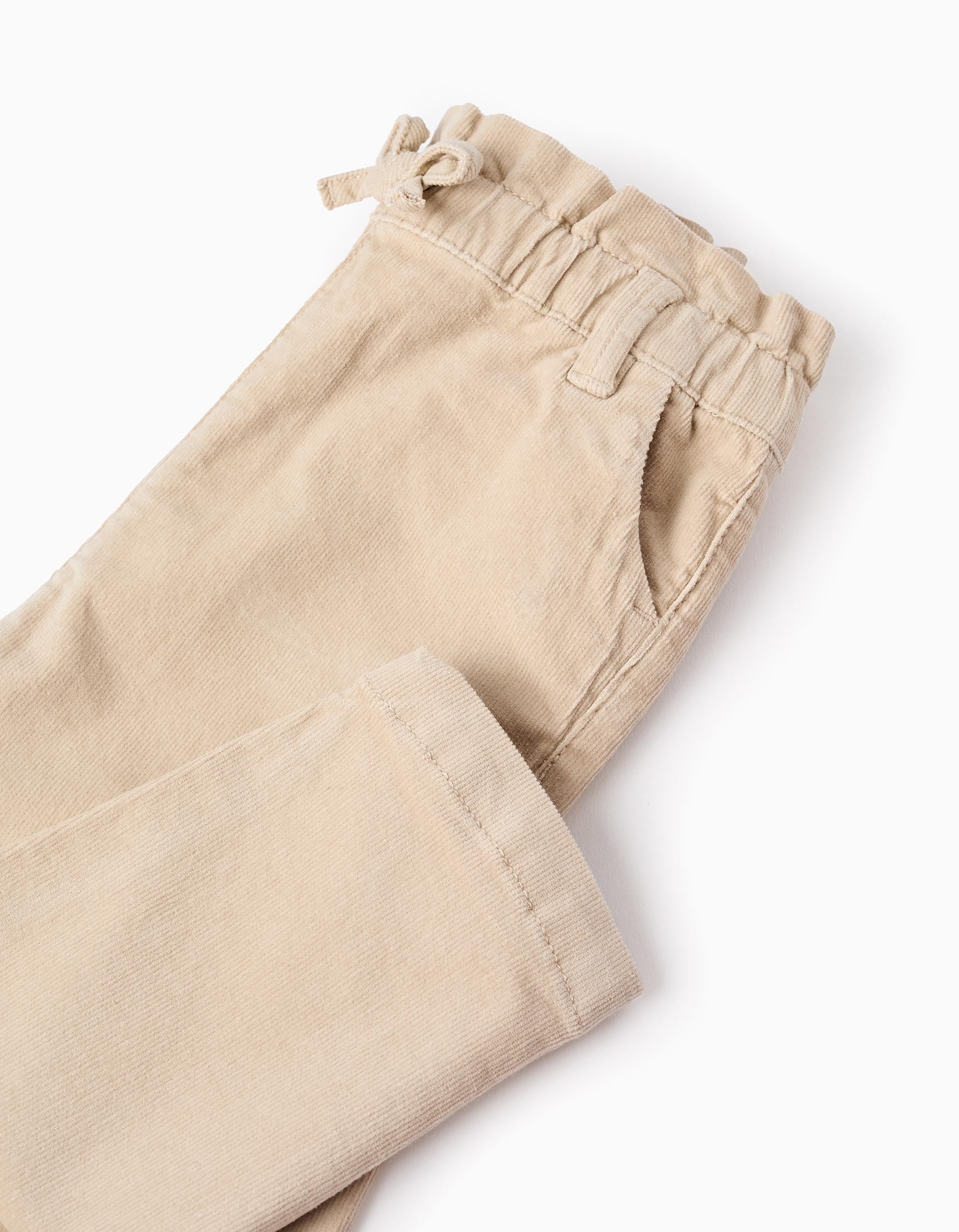 Pantalon en Velours Côtelé pour Bébé Fille 'Paperbag', Beige